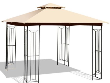 10 x 10 Feet L-Shaped Patio Canopy Gazebo Outdoor 2-Tier Steel Tent-Beige Online now