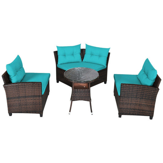 4 Pieces Outdoor Cushioned Rattan Furniture Set-Turquoise Sale