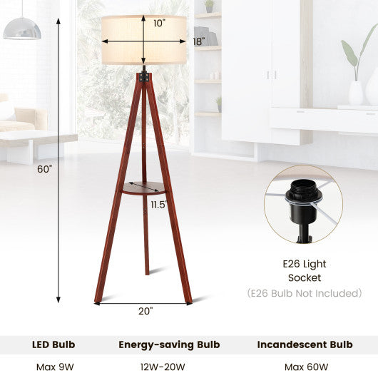 Tripod Floor Lamp Wood Standing Lamp with Flaxen Lamp Shade and E26 Lamp Base-Brown Sale