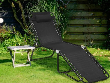 Folding Heightening Design Beach Lounge Chair with Pillow for Patio-Black Online Sale