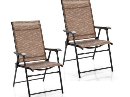 2 Pieces Outdoor Patio Folding Chair with Armrest for Camping Garden For Cheap