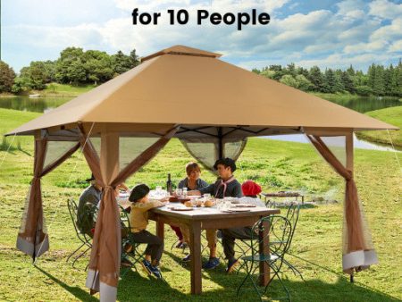 13 x 13 Feet Pop-up Instant Canopy Tent with Mesh Sidewall-Coffee Online now