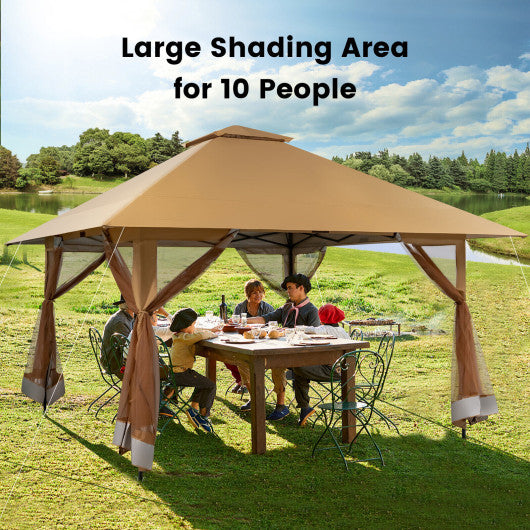 13 x 13 Feet Pop-up Instant Canopy Tent with Mesh Sidewall-Coffee Online now