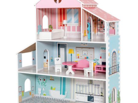 3-Tier Toddler Doll House with Furniture Gift for Age over 3 For Discount