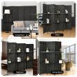 6 Panel Folding Weave Fiber Room Divider with 2 Display Shelves -Black Online Sale