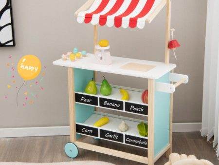 Kids Wooden Ice Cream Cart with Chalkboard and Storage Supply