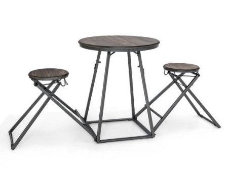 3 Pieces Dining Table Set with 2 Foldable Stools for Small Space-Gray Supply