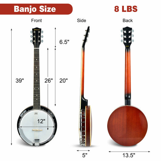 39 Inch Sonart Full Size 6 string 24 Bracket Professional Banjo Instrument with Open Back Online now