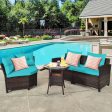 4 Pieces Outdoor Cushioned Rattan Furniture Set-Turquoise Sale