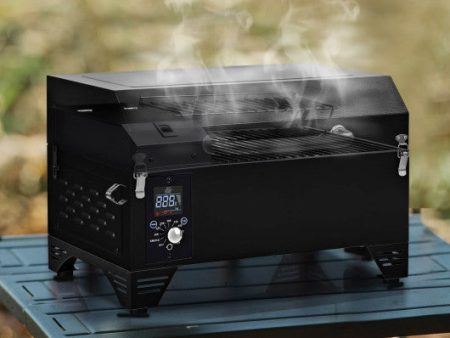 Outdoor Portable Tabletop Pellet Grill and Smoker with Digital Control System for BBQ-Black For Sale