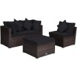 4 Pieces Ottoman Garden Patio Rattan Wicker Furniture Set with Cushion-Black Online now