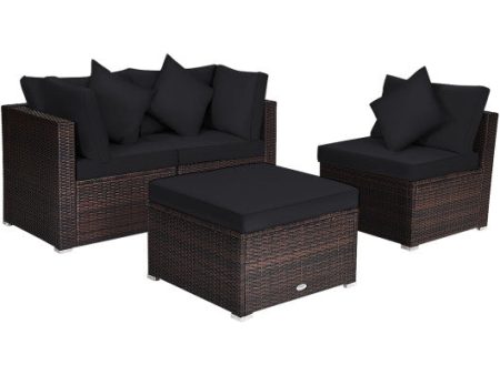 4 Pieces Ottoman Garden Patio Rattan Wicker Furniture Set with Cushion-Black Online now