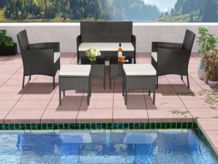 7 Piece Rustproof Wicker Outdoor Sofa Set with Coffee Tables and Ottomans Sale