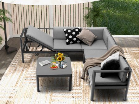 3 Pieces Aluminum Patio Furniture Set with 6-Level Adjustable Backrest-Gray Hot on Sale