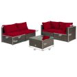 5 Pieces Cushioned Patio Rattan Furniture Set with Glass Table-Red Online Sale