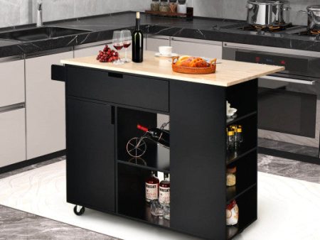 Drop-Leaf Kitchen Island with Rubber Wood Top Online now