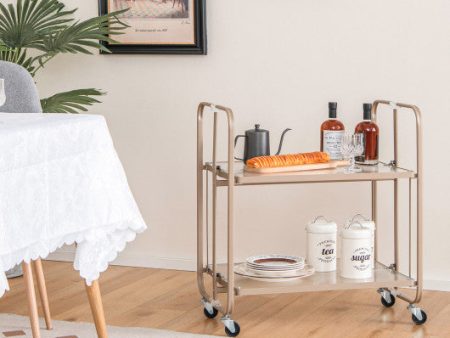 2-Tier Mobile Serving Cart with Tempered Glass Shelf-Golden Online