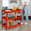 3-Tier Utility Cart Metal Mental Storage Service Trolley-Red Hot on Sale