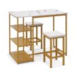 3 Pieces Gold Bar Table Set for 2 with 3-Tier Storage Shelves-Golden Sale