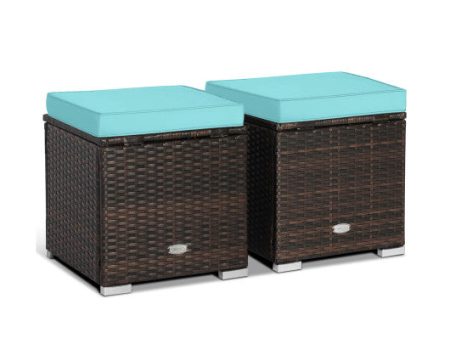 2 Pieces Patio Ottoman with Removable Cushions-Turquoise For Discount