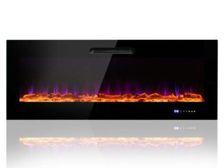 50 60 Inch Wall Mounted Recessed Electric Fireplace with Decorative Crystal and Log-60 inches Hot on Sale