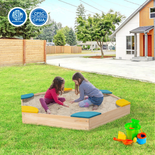 Outdoor Solid Wood Sandbox with 6 Built-in Fan-shaped Seats Online Sale