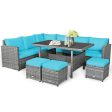 7 Pieces Patio Rattan Dining Furniture Sectional Sofa Set with Wicker Ottoman-Turquoise Online Hot Sale