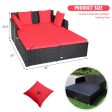 Spacious Outdoor Rattan Daybed with Upholstered Cushions and Pillows-Red Online Hot Sale