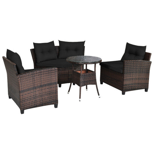 4 Pieces Outdoor Cushioned Rattan Furniture Set-Black Online Hot Sale