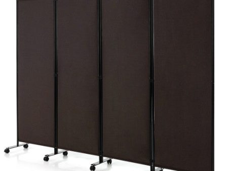 4-Panel Folding Room Divider 6 Feet Rolling Privacy Screen with Lockable Wheels-Brown Online now