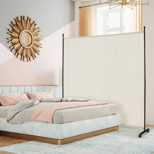 6 Feet Single Panel Rolling Room Divider with Smooth Wheels-White Sale