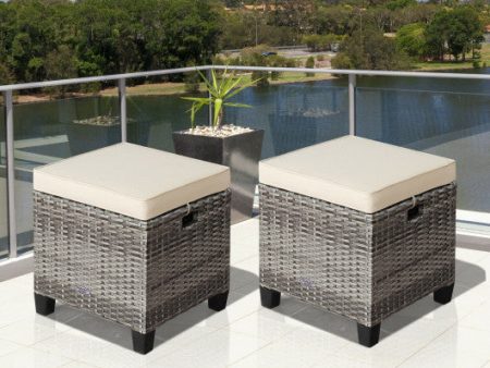 2 Pieces Patio Rattan Ottoman Seat with Removable Cushions-Beige Fashion