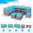 7 Pieces Patio Rattan Dining Furniture Sectional Sofa Set with Wicker Ottoman-Turquoise Online Hot Sale