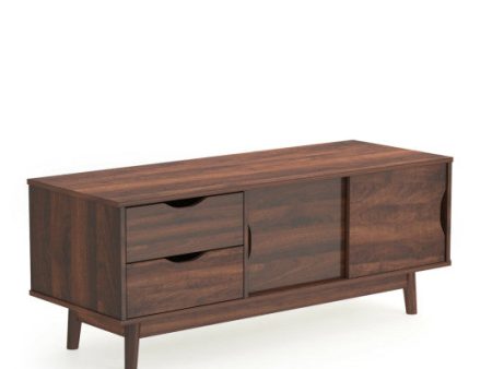 TV Stand for TV up to 60  Media Console Table Storage with Doors-Walnut For Sale