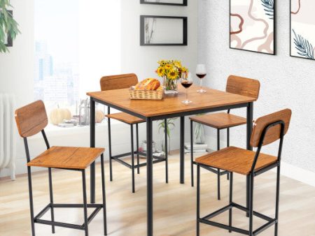 5-Piece Industrial Dining Table Set with Counter Height Table and 4 Bar Stools-Walnut Online