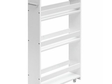 4 Tiers Rolling Slim Storage Kitchen Organizer Cart with Handle-White For Sale