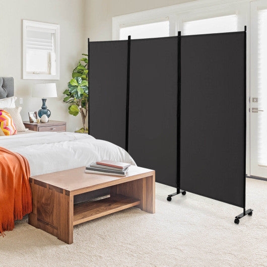 3 Panel Folding Room Divider with Lockable Wheels-Gray Online Sale