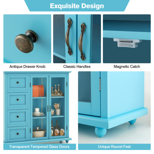 Buffet Sideboard Table Kitchen Storage Cabinet with Drawers and Doors-Blue Fashion