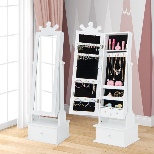 2-in-1 Kids Play Jewelry Armoire with Full Length Mirror and Drawers-White on Sale