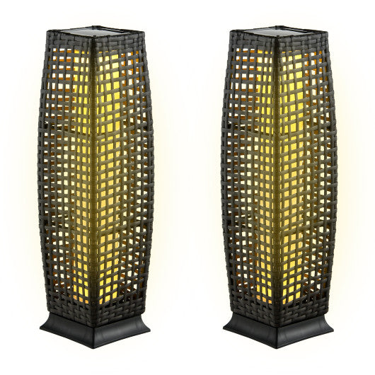 2 Pieces Solar-Powered Square Wicker Floor Lamps with Auto LED Light-Black Online now