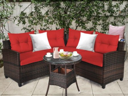 4 Pieces Outdoor Cushioned Rattan Furniture Set-Red Online Hot Sale