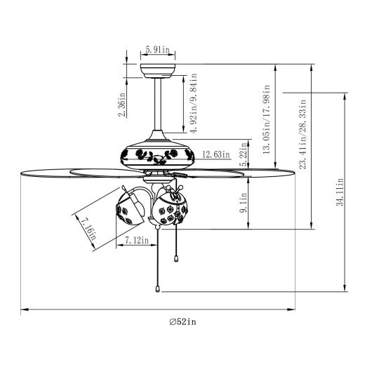 52 Inch Kids Ceiling Fan with Pull Chain Control Sale