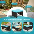 2 Pieces Patio Rattan Ottomans with Soft Cushion for Patio and Garden-Turquoise Fashion