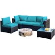 5 Pieces Cushioned Patio Rattan Furniture Set with Glass Table-Turquoise For Discount