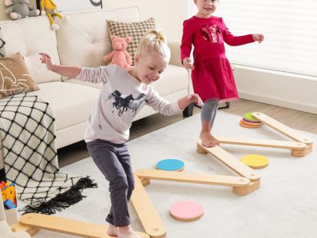 12-Piece Kids Wooden Balance Beam with Colorful Steeping Stones For Cheap