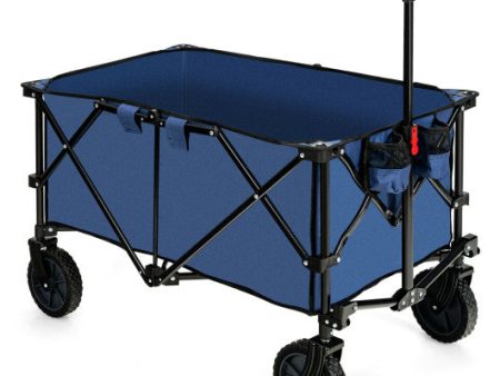 Outdoor Folding Wagon Cart with Adjustable Handle and Universal Wheels-Navy on Sale