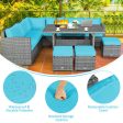 7 Pieces Patio Rattan Dining Furniture Sectional Sofa Set with Wicker Ottoman-Turquoise Online Hot Sale