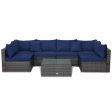 7 Pieces Patio Rattan Furniture Set Sectional Sofa Garden Cushion-Navy Online now