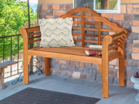 49 Inch Eucalyptus Wood Outdoor Folding Bench with Backrest Armrest for Patio Garden For Cheap