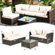 5 Pieces Cushioned Patio Rattan Furniture Set with Glass Table-White Fashion